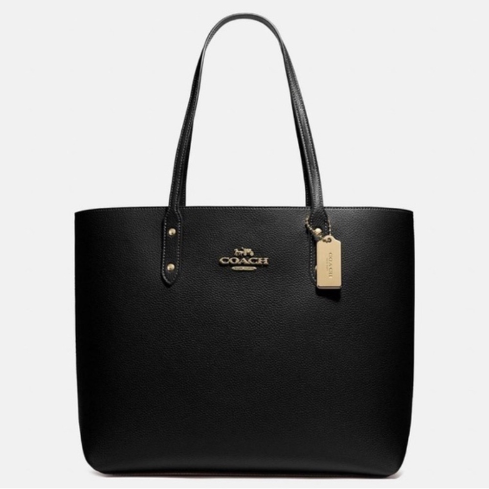 Coach Black Leather Tote with Gold Hardware